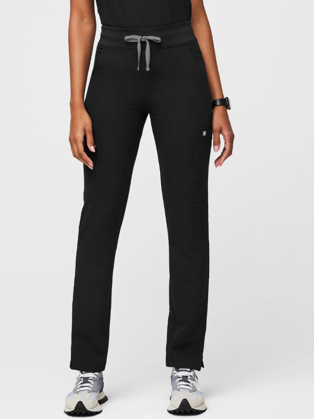 Figs Yola Women's Straight-Leg Scrub Pants with Drawstring Black Large Tall